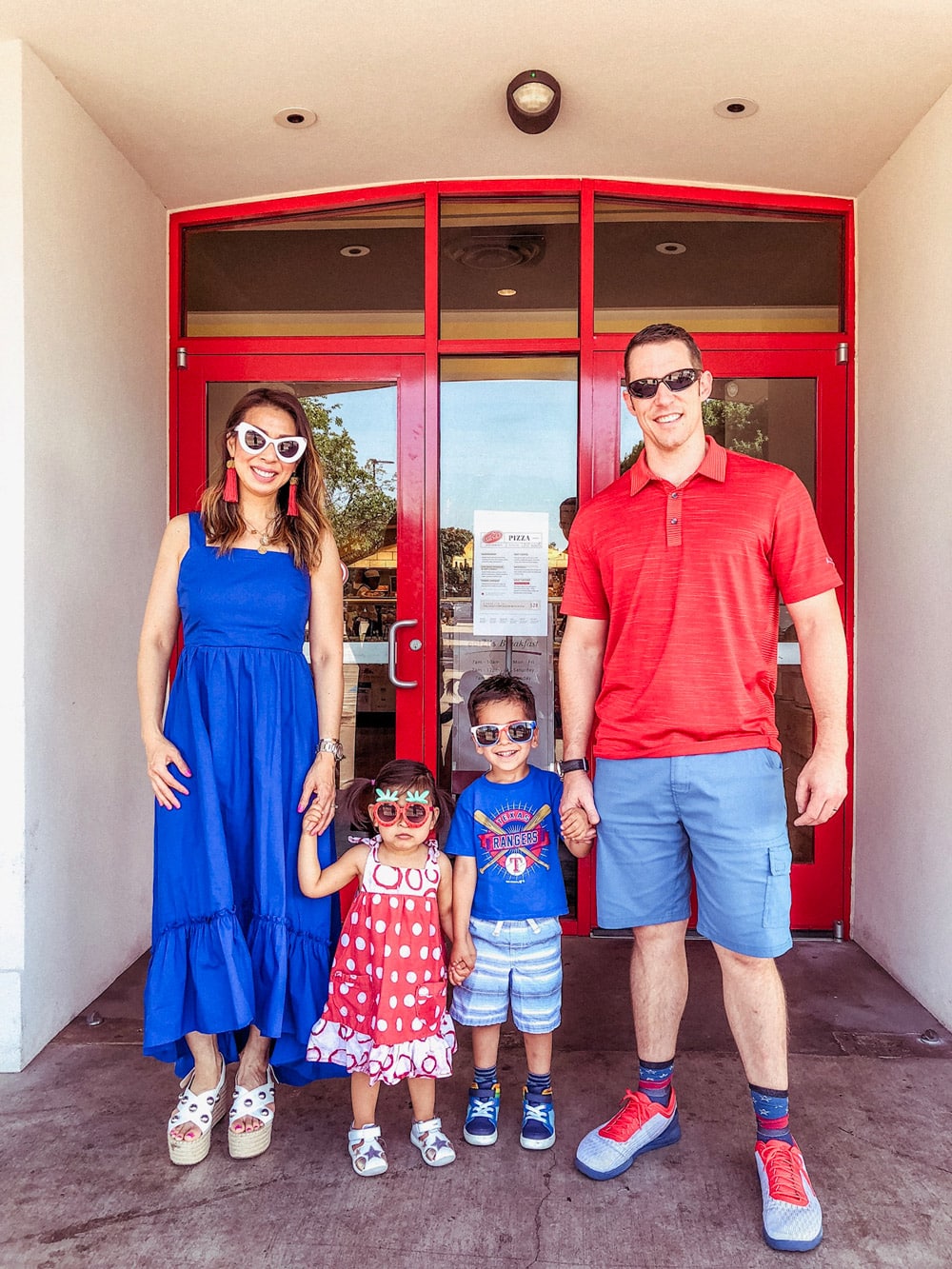 Style of Sam and family in red white and blue for 4th of July