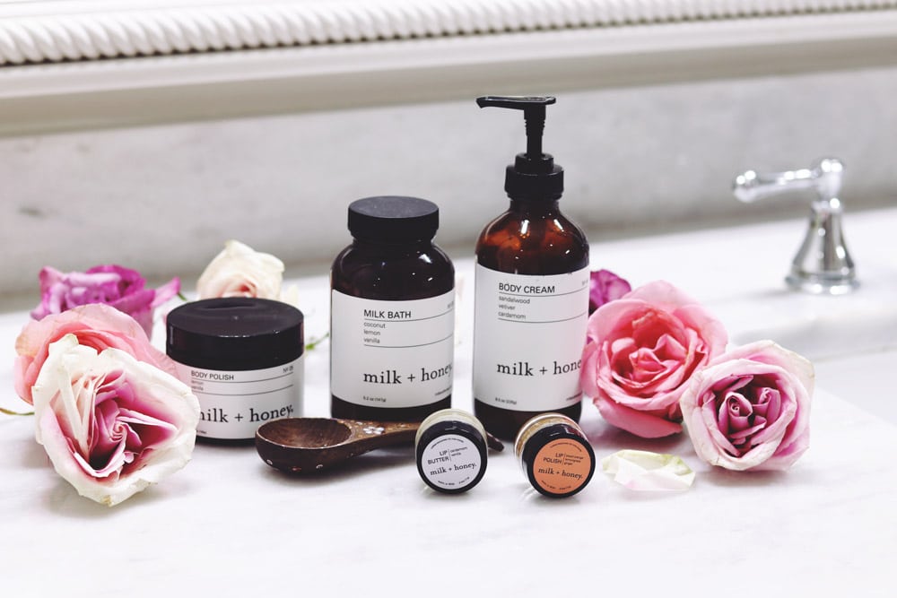 style of sam pink roses milk + honey spa day at home