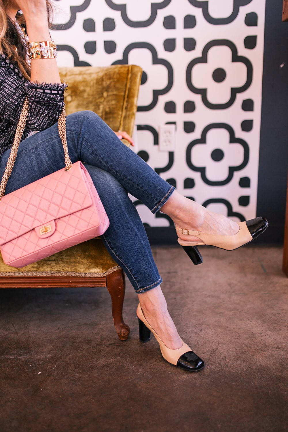 style of sam in vintage chanel slingback heels, pink reissue
