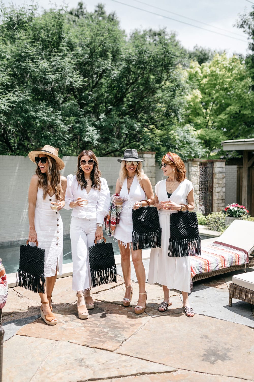 chic at every age gals in white pool party outfits on missoni home towel from rachel zoe summer box of style 2019
