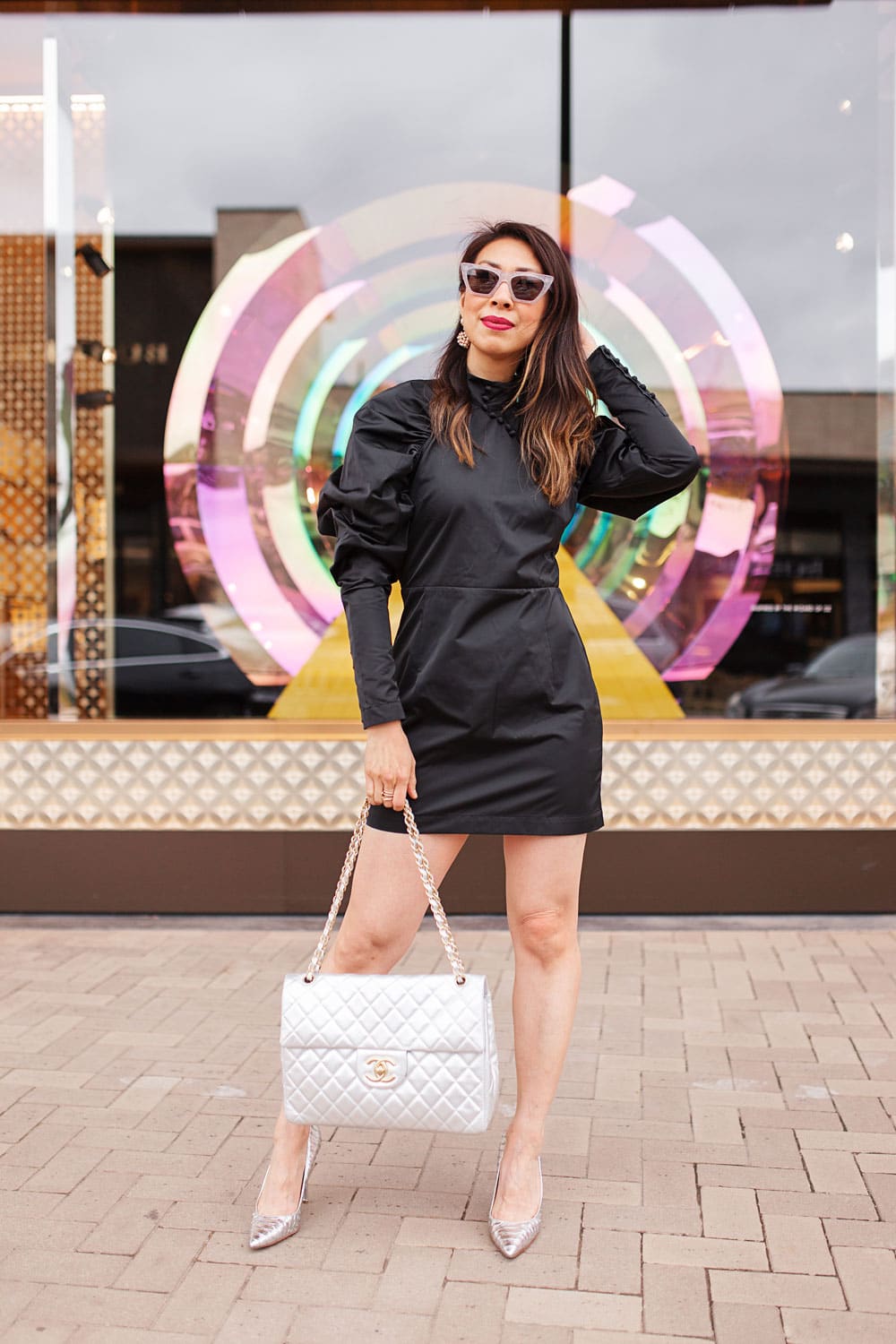 style of sam in rotate black puff sleeve dress, fall trends 2019