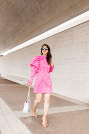 style of sam in rotate pink puff sleeve dress
