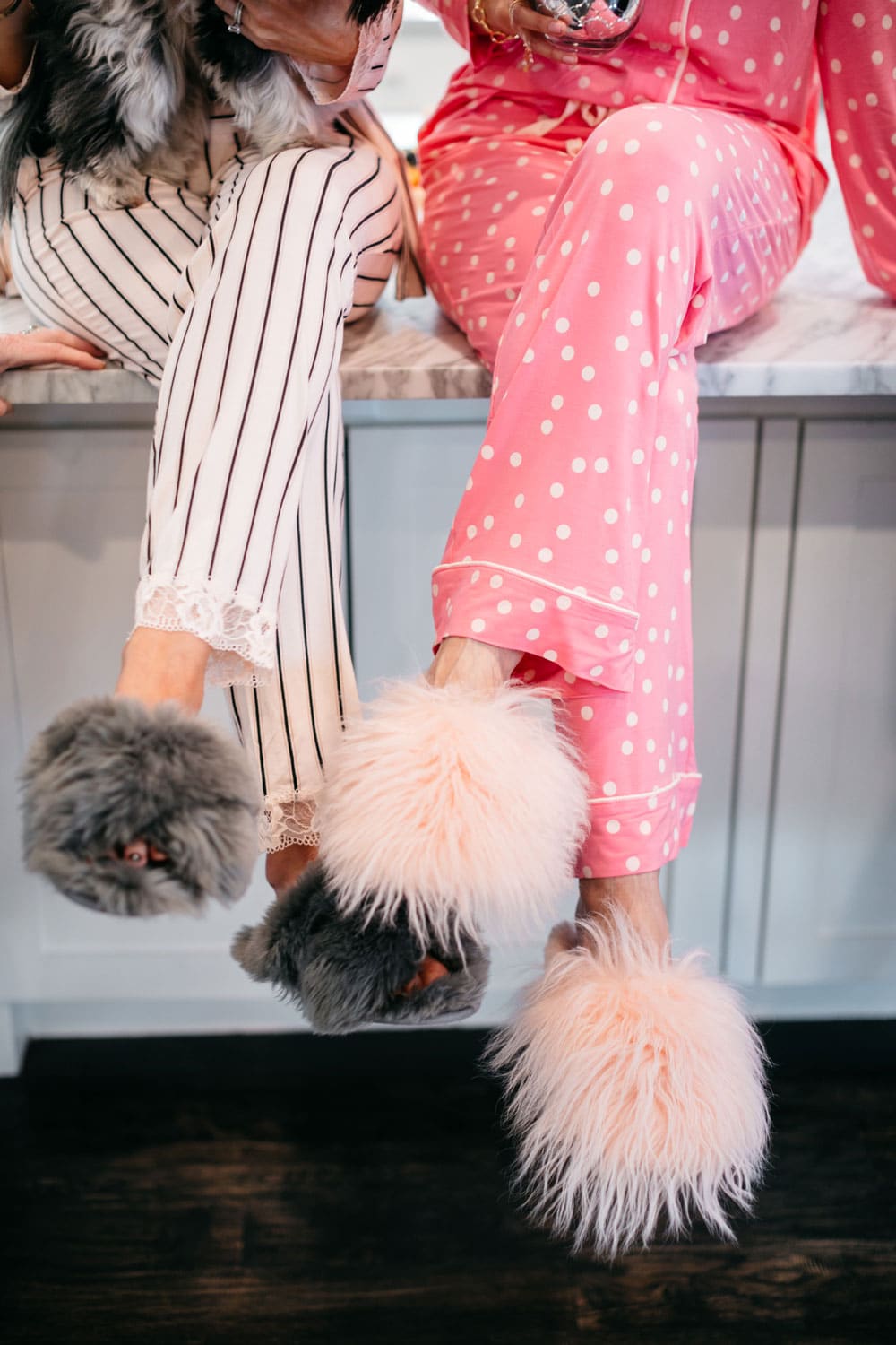 galentine's day pajama party, soma pjs and fuzzy slippers