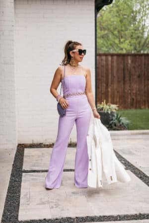 style of sam in alice + olivia lavera jumpsuit, mother's day brunch