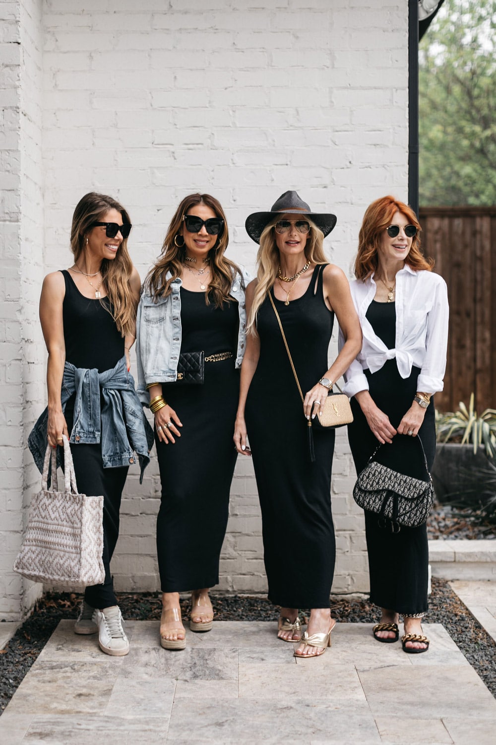 Dallas fashion bloggers wearing black dresses and accessories
