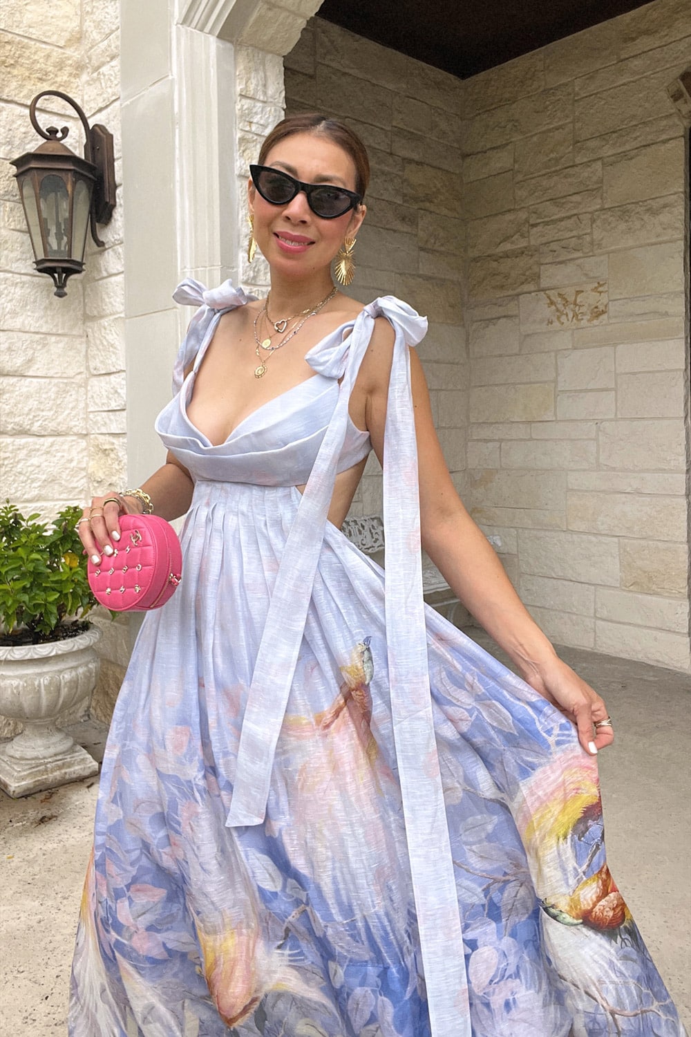 style of sam in zimmermann linen watercolor dress, how to dress with confidence