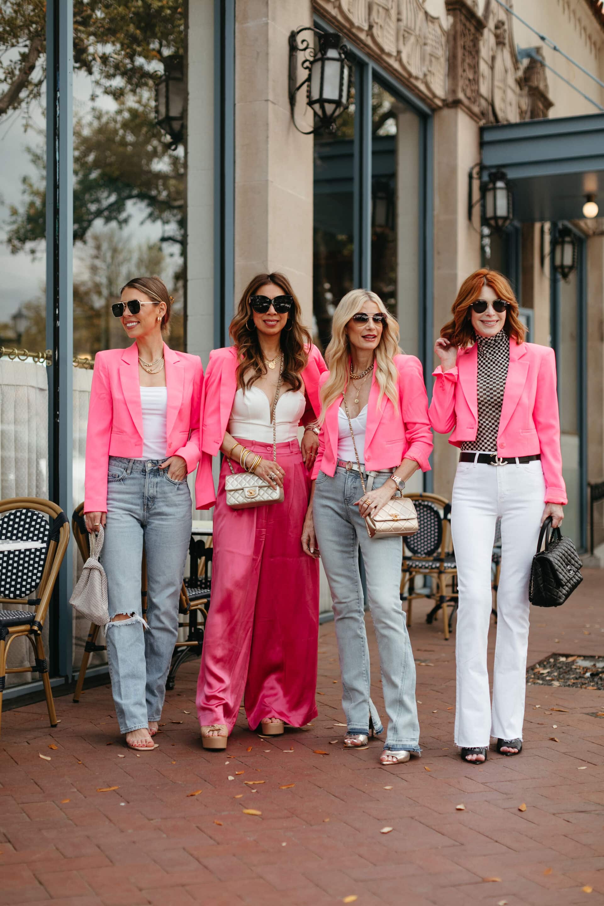 Chic at every age styling a cropped pink blazer fom Express